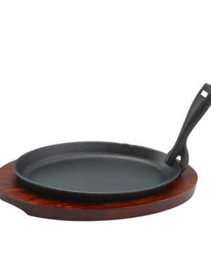 Genware Cast Iron Sizzler Platter & Wooden Trivet/   270 x 180mm 10⅔ x 7"   - Case Qty - 1